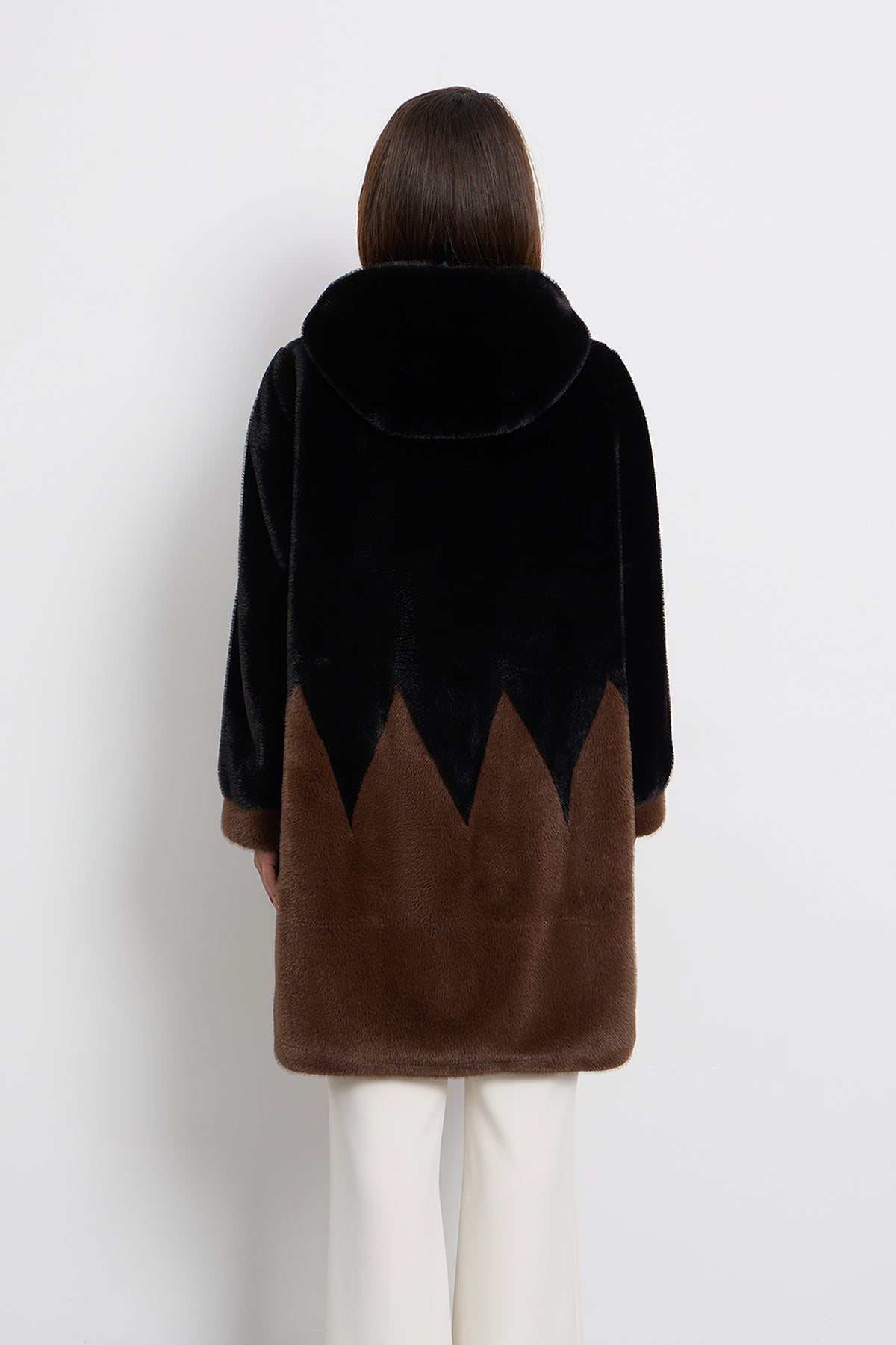 Women's Hooded Fur Short Coat Exclusive Design - Black/Brown