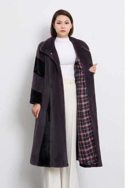 Women's Fur Long Coat Exclusive Design - Grey/Black