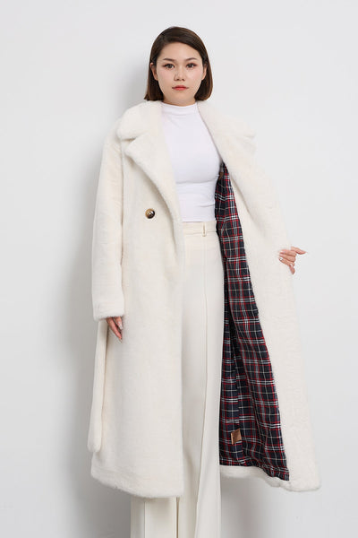 Women's Fur Long Coat Exclusive Design - White