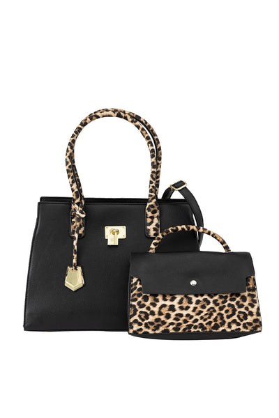 Women's Handbag Lucchi Design - Black/Leopard Print