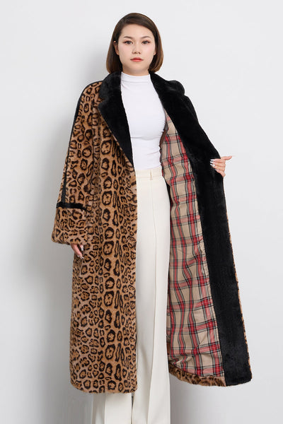 Women's Fur Long Coat Exclusive Design - Leopard Print