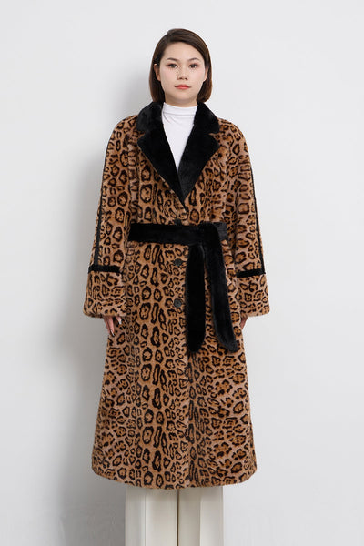 Women's Fur Long Coat Exclusive Design - Leopard Print