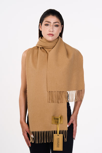 Scott Cashmere 100% Pure Extra Fine Wool Plain Scarf (Big) - Camel