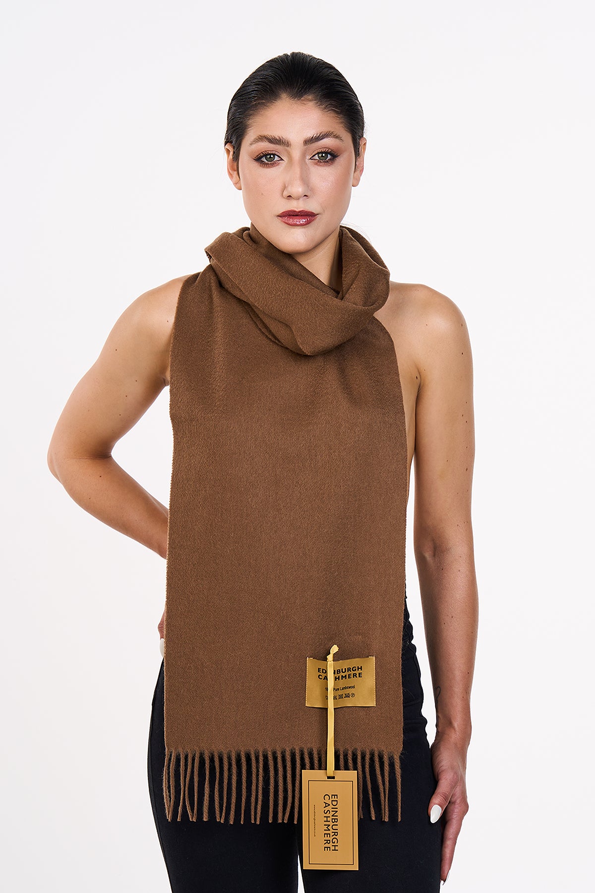 Scott Cashmere 100% Pure Extra Fine Wool Plain Scarf (Big) - Brown