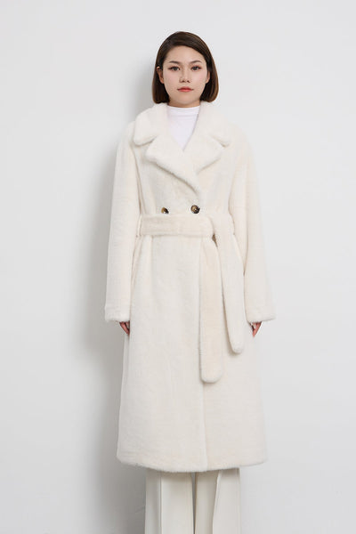 Women's Fur Long Coat Exclusive Design - White