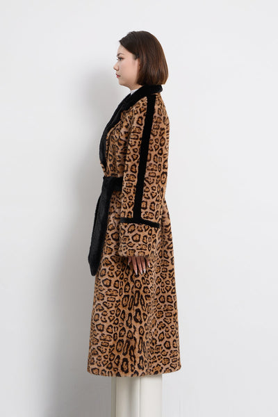 Women's Fur Long Coat Exclusive Design - Leopard Print