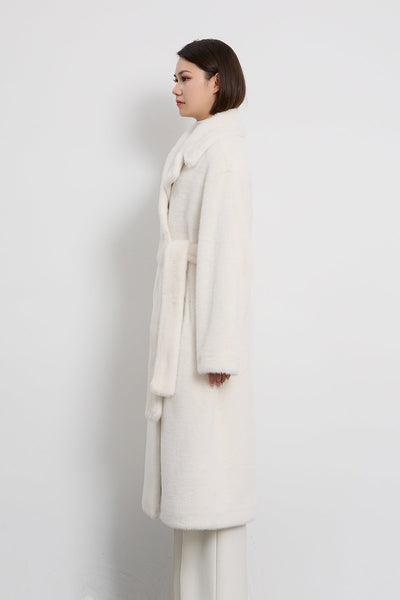 Women's Fur Long Coat Exclusive Design - White