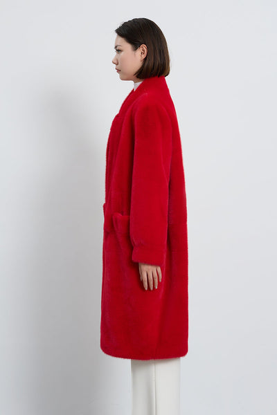 Women's Fur Long Coat Exclusive Design - Red