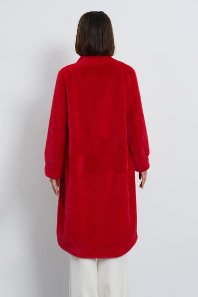 Women's Fur Long Coat Exclusive Design - Red