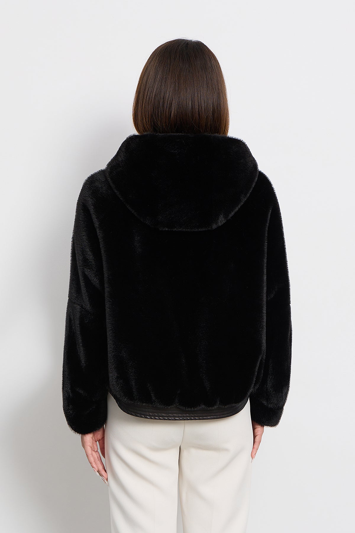 Women's Hooded Fur Jacket Exclusive Design - Black