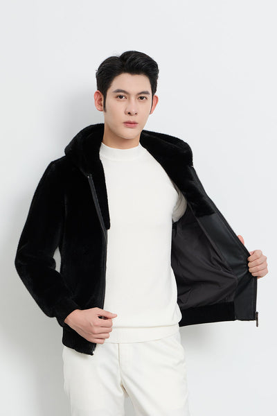 Men's Hooded Fur Jacket Exclusive Design - Black