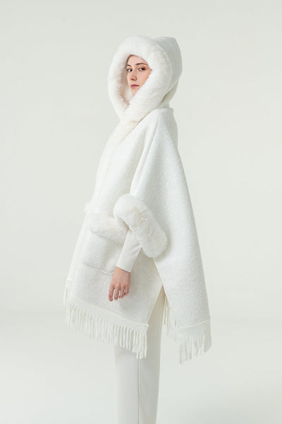 Women's Hooded Cape Exclusive Design - White