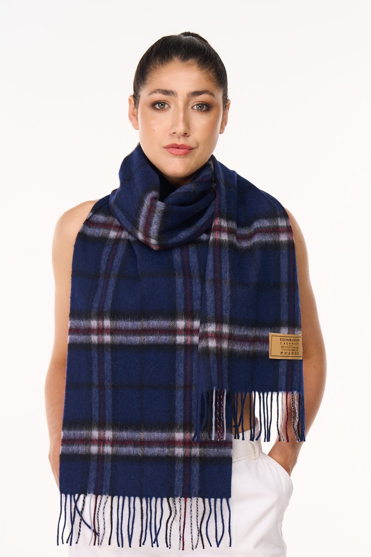 100% Pure Cashmere Scarf Thomson Navy Tartan - Big Size