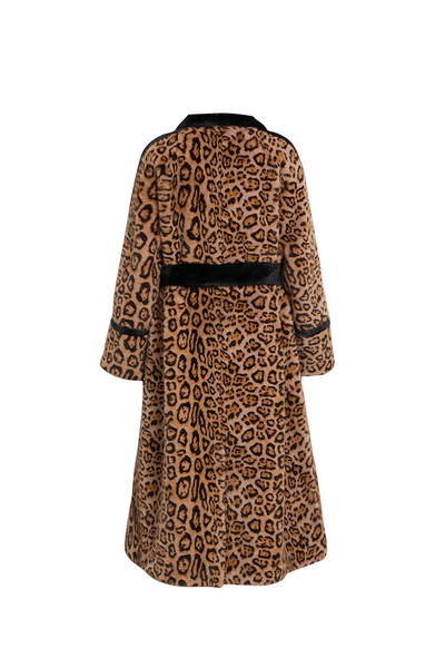 Women's Fur Long Coat Exclusive Design - Leopard Print