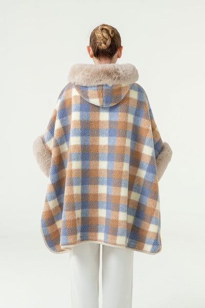 Women's Hooded Cape Exclusive Design - Blue/Camel