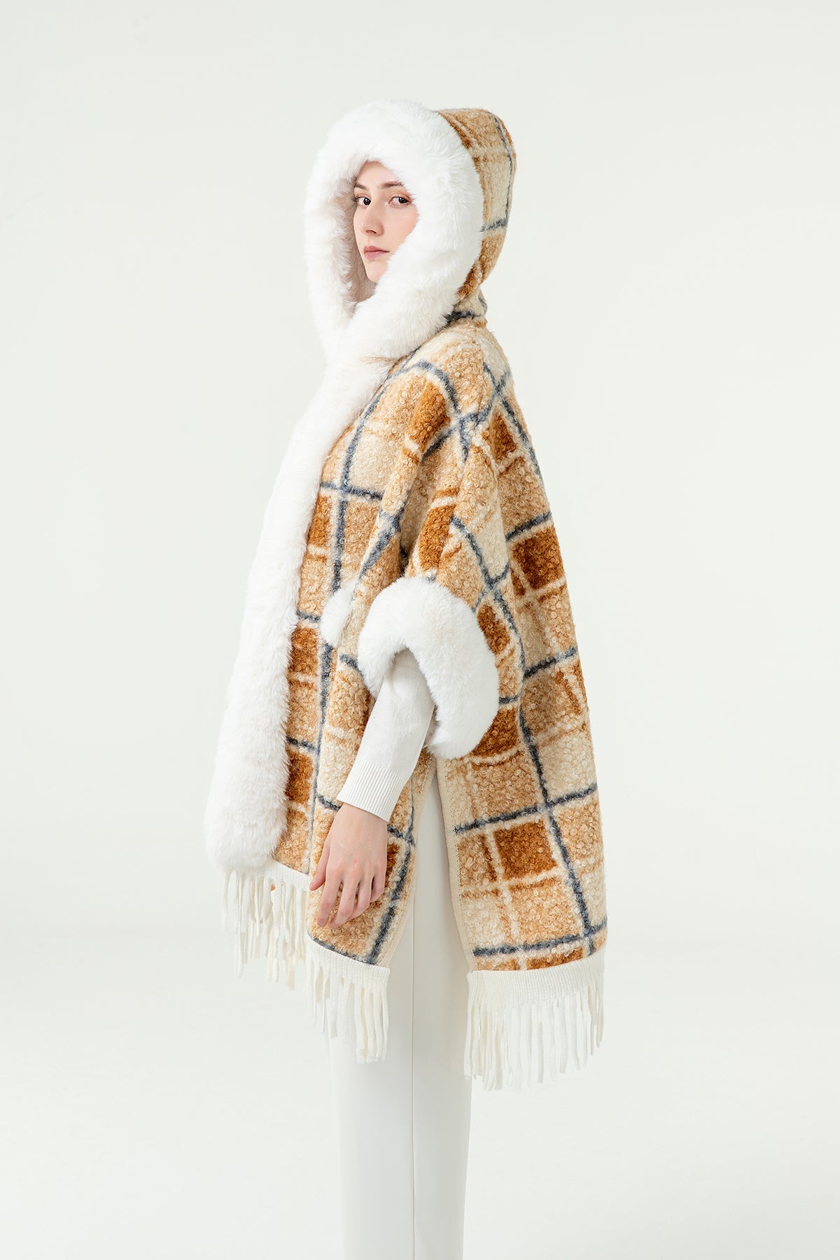 Women's Hooded Cape Exclusive Design - Camel