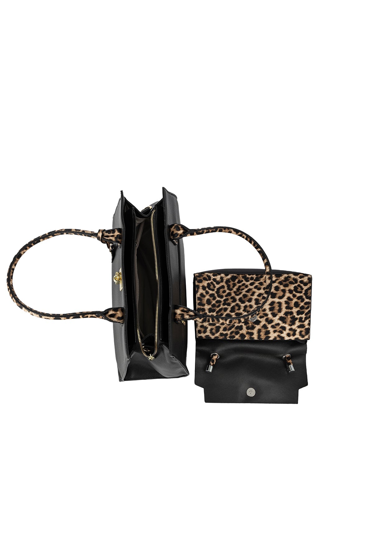 Women's Handbag Lucchi Design - Black/Leopard Print