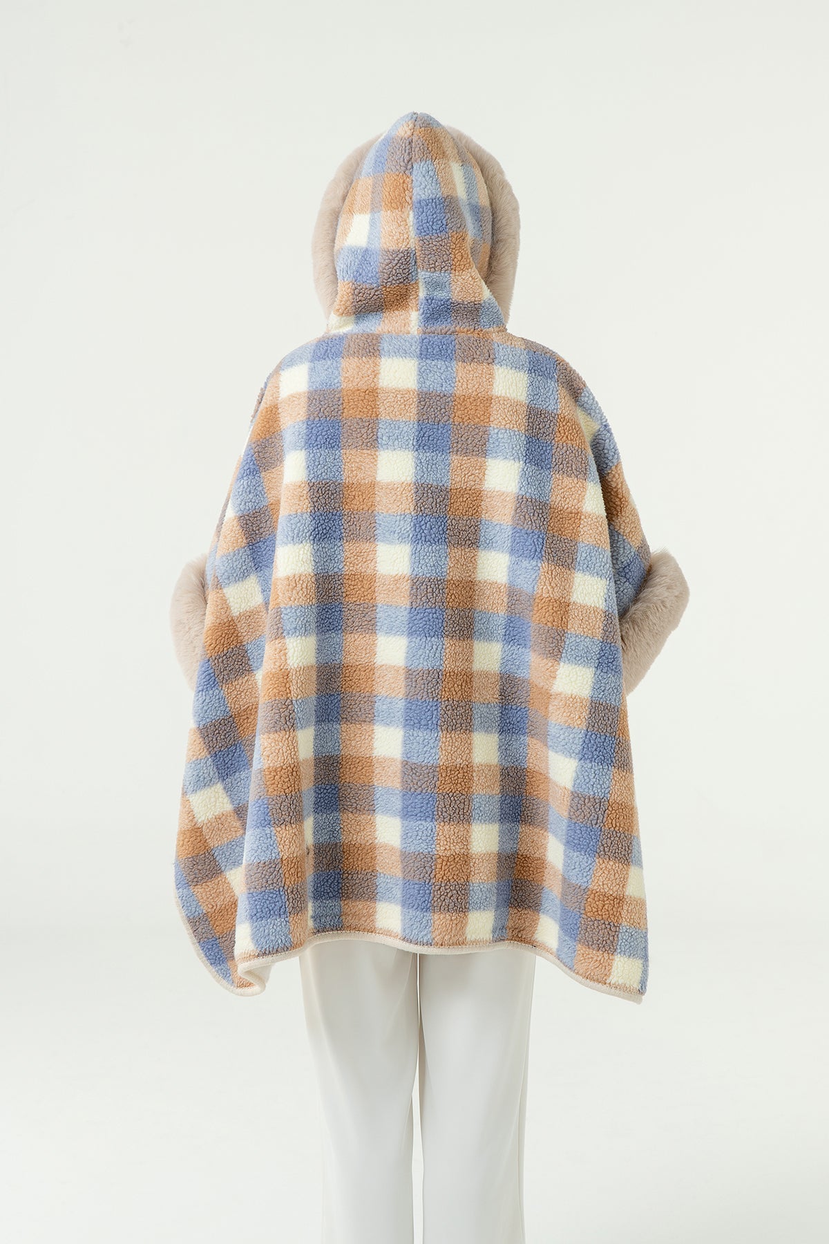 Women's Hooded Cape Exclusive Design - Blue/Camel