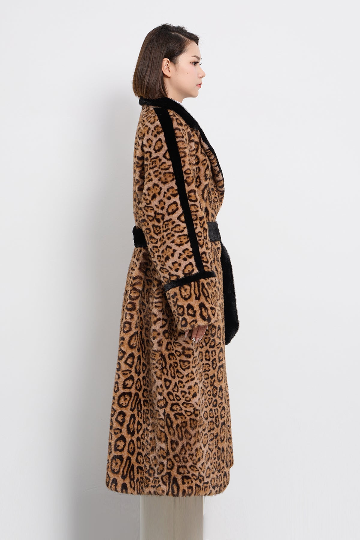 Women's Fur Long Coat Exclusive Design - Leopard Print