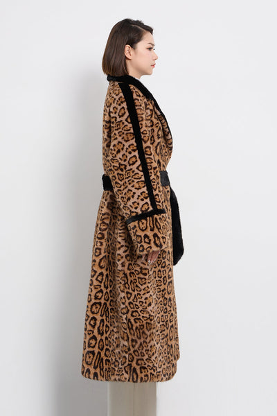 Women's Fur Long Coat Exclusive Design - Leopard Print