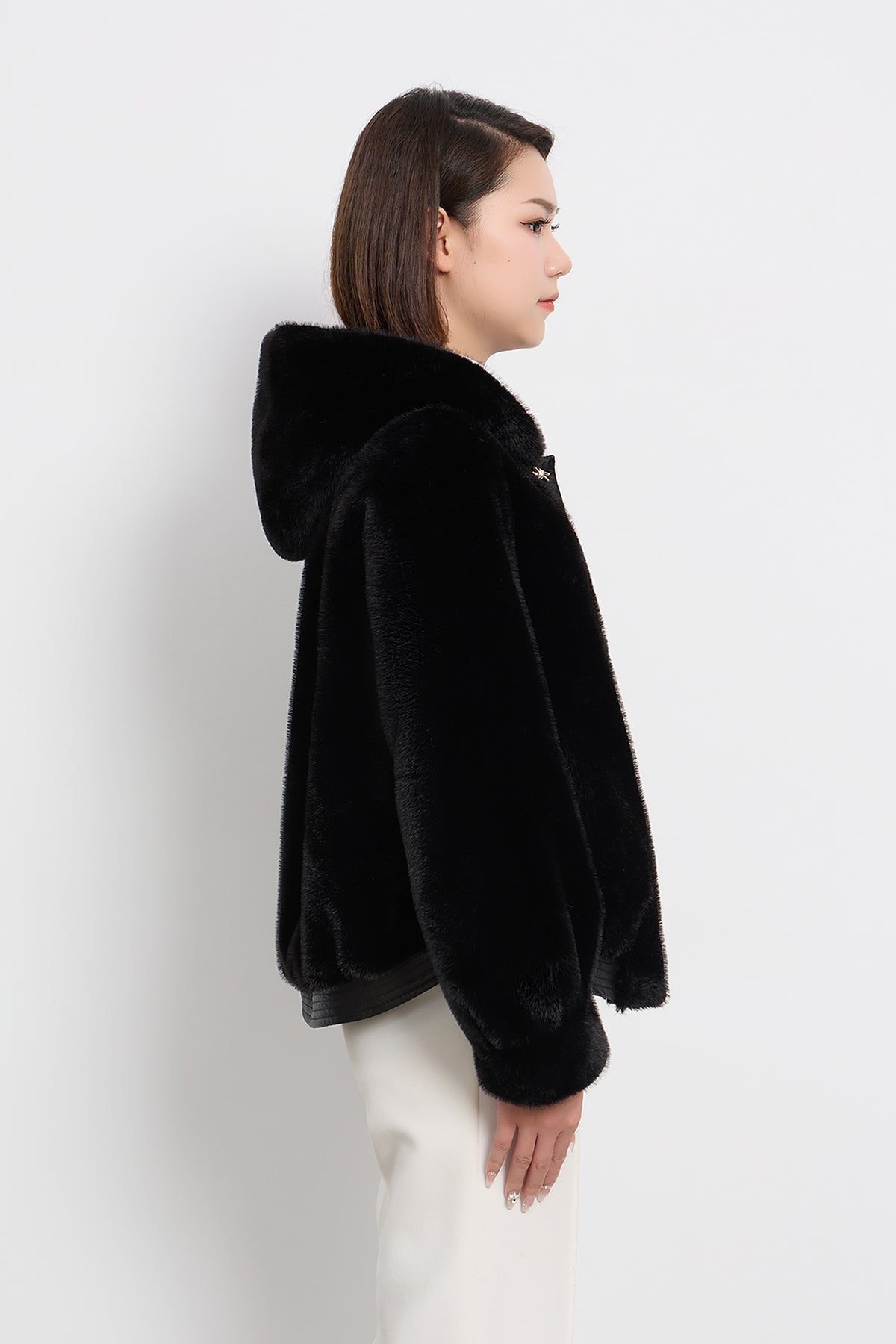 Women's Hooded Fur Jacket Exclusive Design - Black