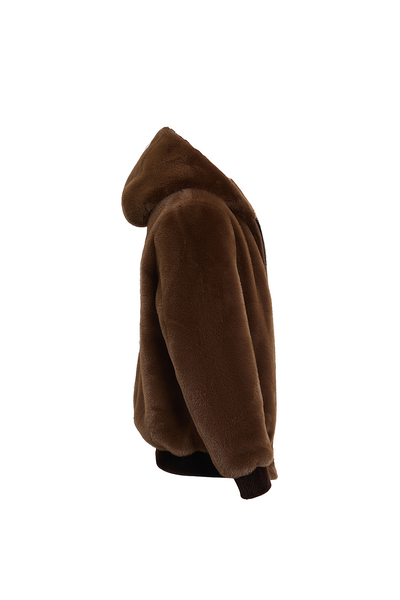 Men's Hooded Fur Jacket Exclusive Design - Brown