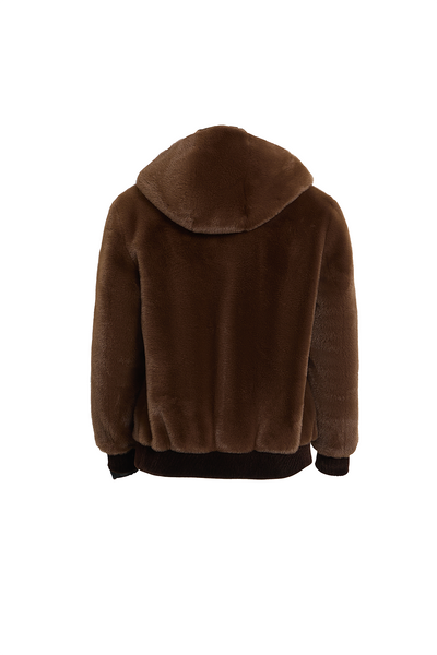 Men's Hooded Fur Jacket Exclusive Design - Brown