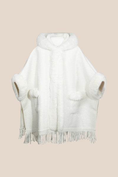 Women's Hooded Cape Exclusive Design - White