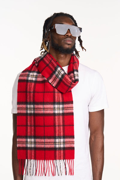 100% Pure Cashmere Scarf Scottish Thomson Red Check Design - Big Size