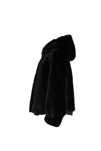 Women's Hooded Fur Jacket Exclusive Design - Black