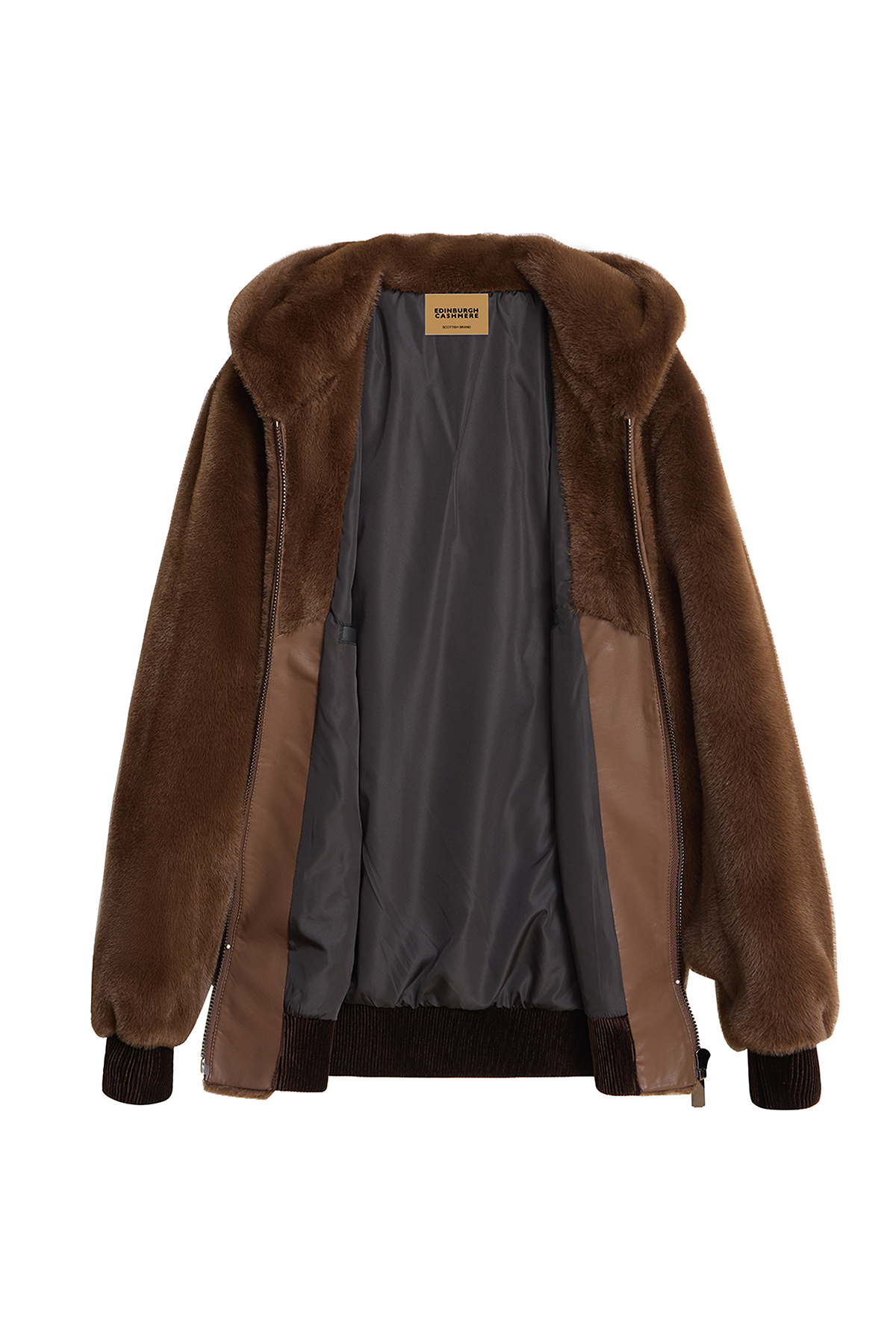 Men's Hooded Fur Jacket Exclusive Design - Brown