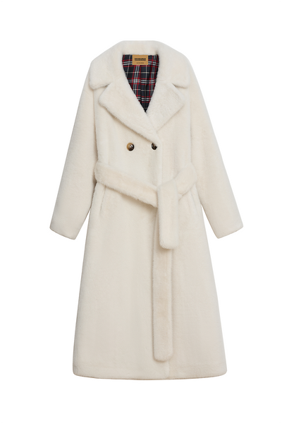 Women's Fur Long Coat Exclusive Design - White