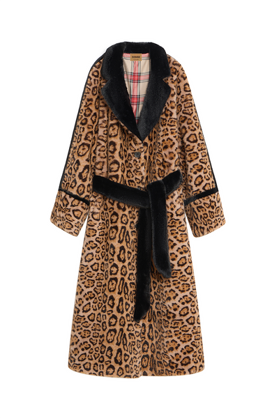 Women's Fur Long Coat Exclusive Design - Leopard Print