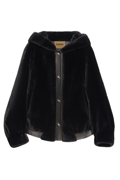 Women's Hooded Fur Jacket Exclusive Design - Black