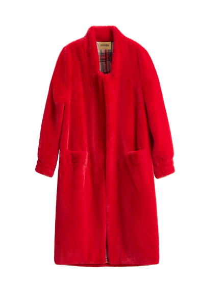 Women's Fur Long Coat Exclusive Design - Red