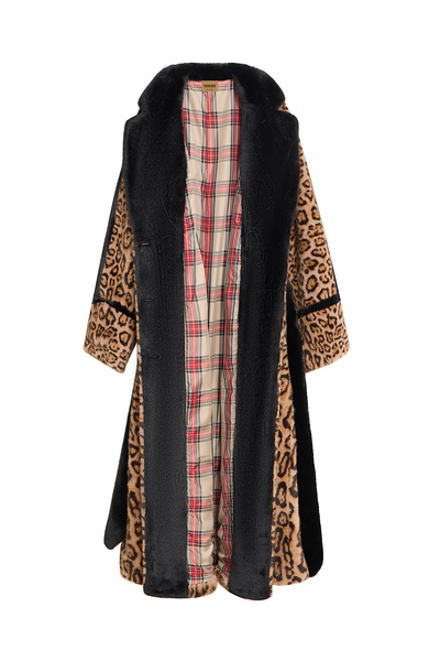 Women's Fur Long Coat Exclusive Design - Leopard Print