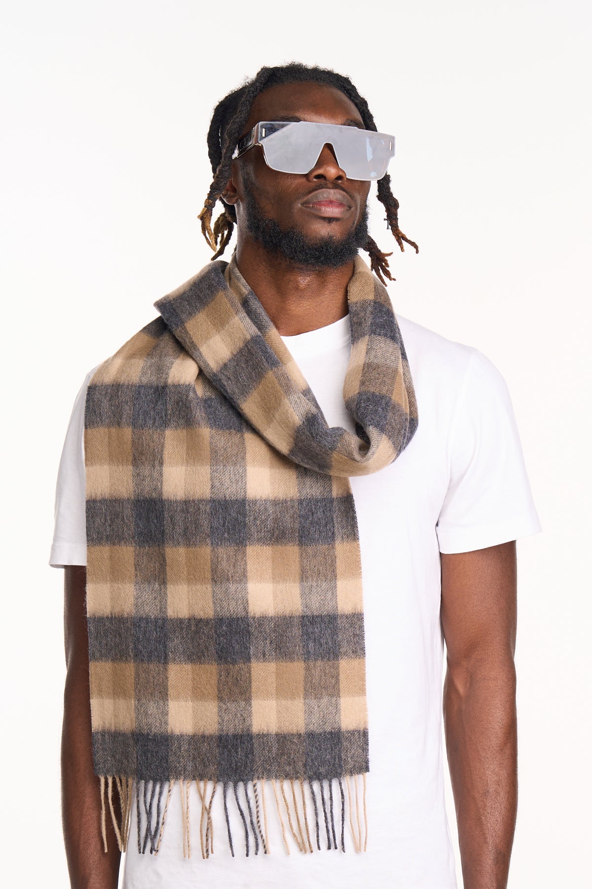 100% Pure Cashmere Scarf Design Brown Check - Big Size