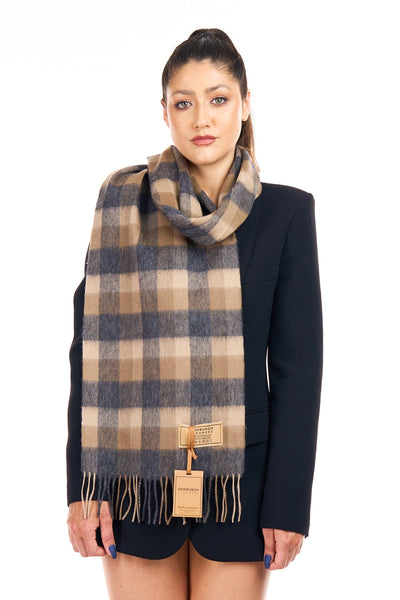 100% Pure Cashmere Scarf Design Brown Check - Big Size