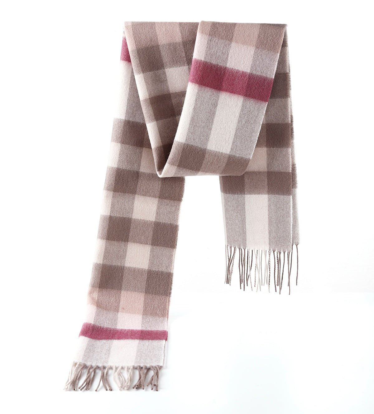 100% Pure Cashmere Pink Check Scarf - Big Size