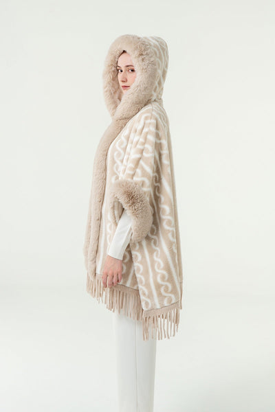 Women's Hooded Cape Exclusive Design - Cream