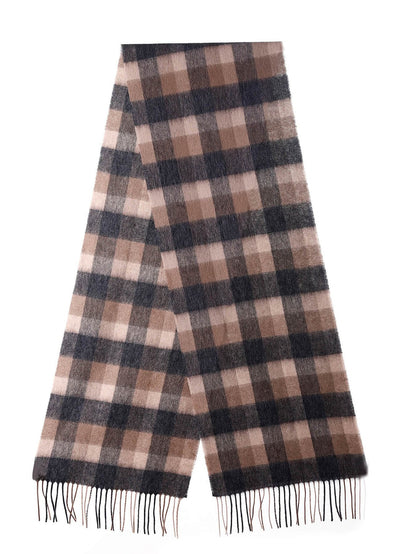 100% Pure Cashmere Scarf Design Brown Check - Big Size