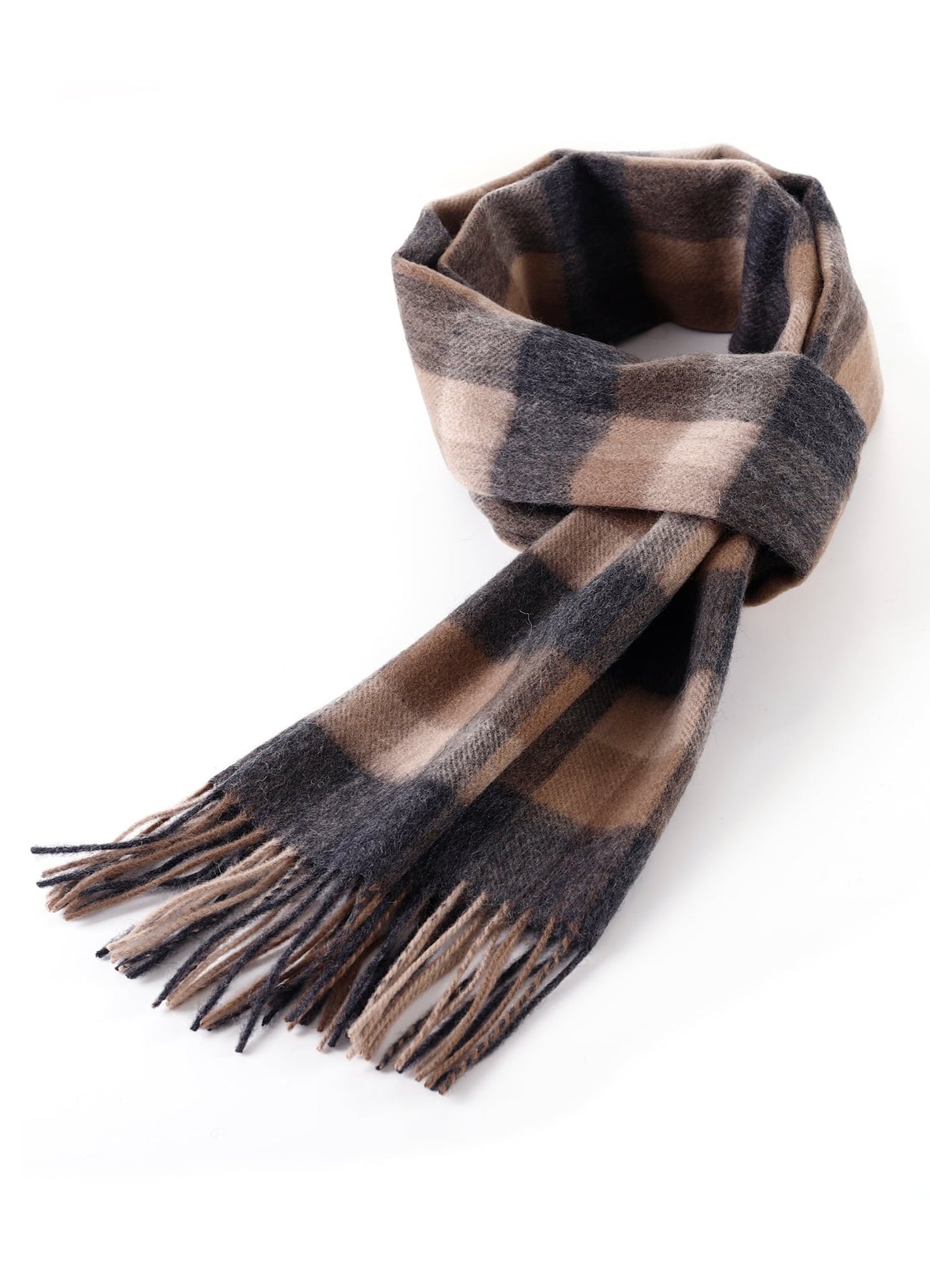 100% Pure Cashmere Scarf Design Brown Check - Big Size