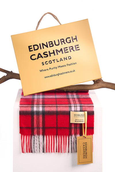 100% Pure Cashmere Scarf Scottish Thomson Red Check Design - Big Size