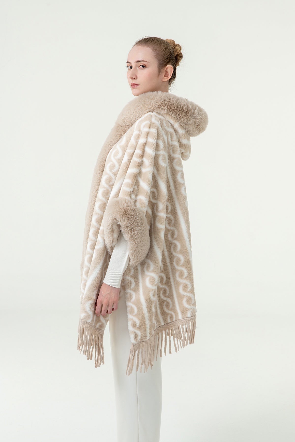 Women's Hooded Cape Exclusive Design - Cream