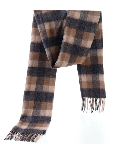 100% Pure Cashmere Scarf Design Brown Check - Small Size