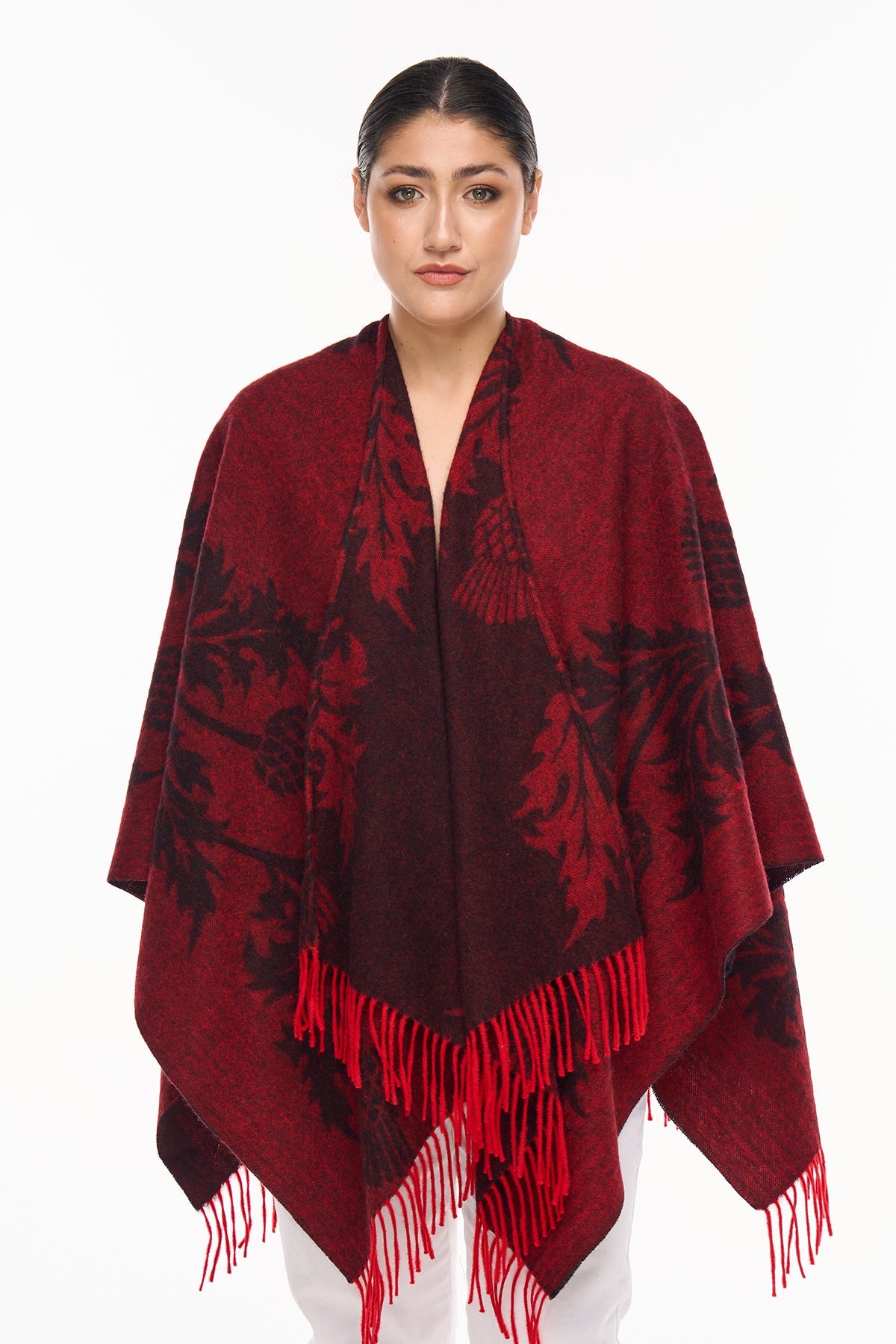 Cape Single Thistle Red Poncho 100% Pure Lambswool