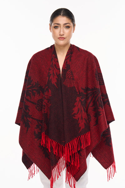 Cape Single Thistle Red Poncho 100% Pure Lambswool