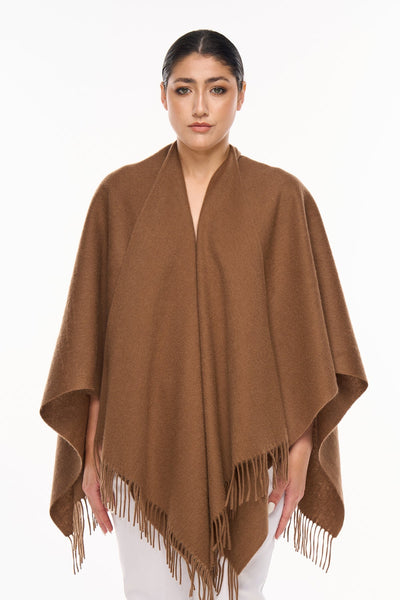 Plain Cape Brown Poncho 100% Pure Lambswool