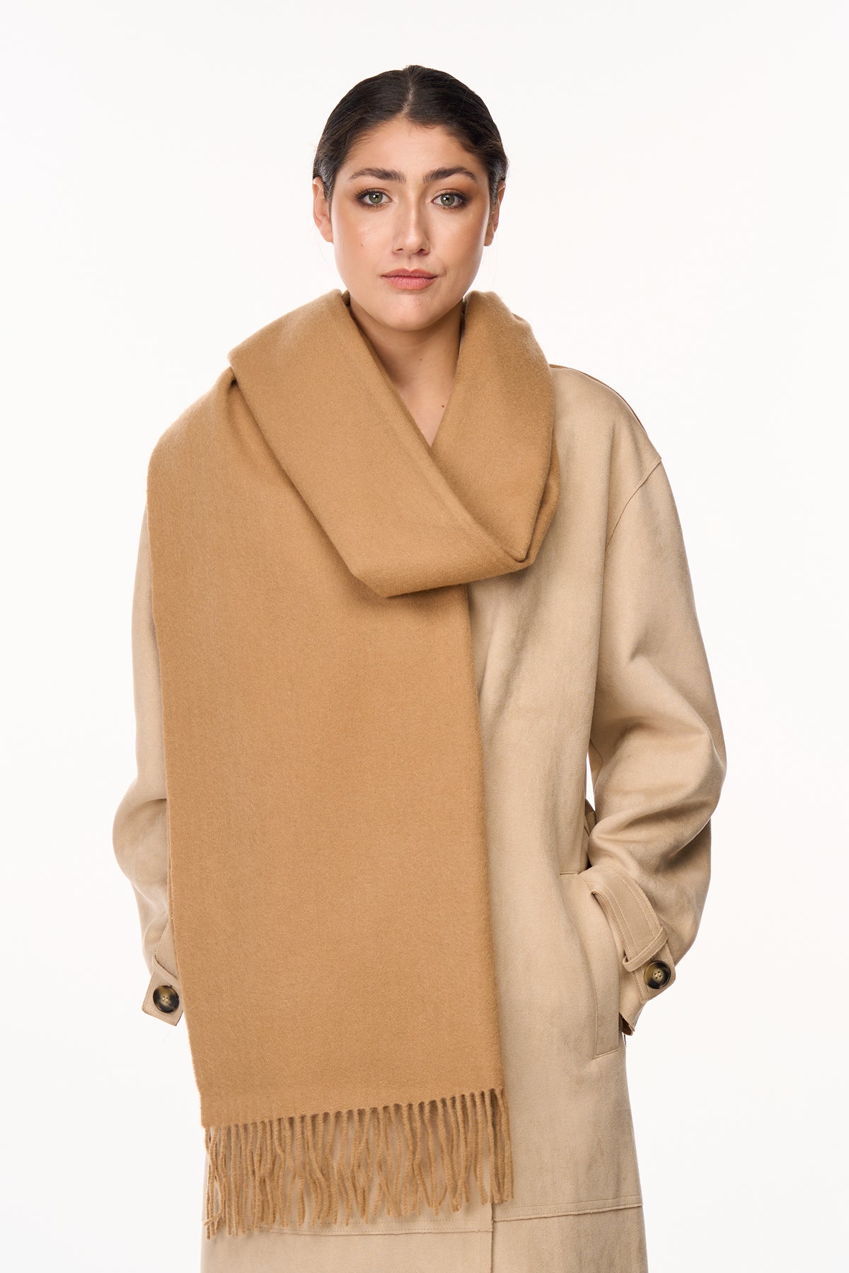 Plain Scarf Camel Oversized Wrap 100% Pure Lambswool