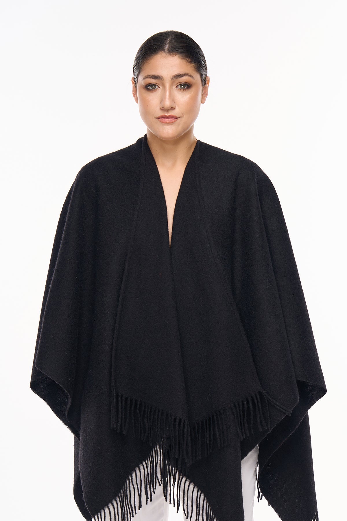 Plain Cape Black Poncho 100% Pure Lambswool